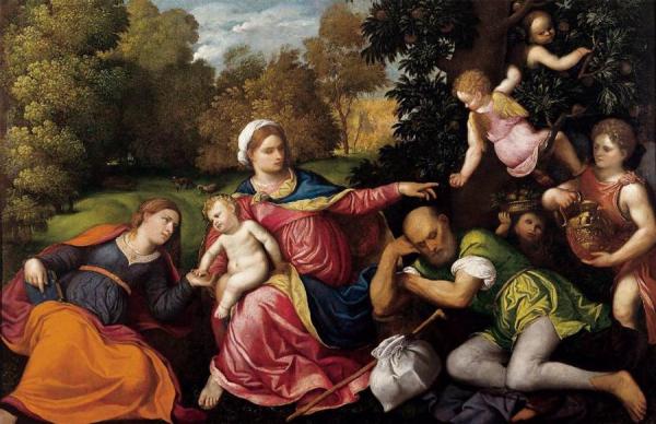 Rest On The Flight Into Egypt With St Catherine And Angels by Paris Bordone