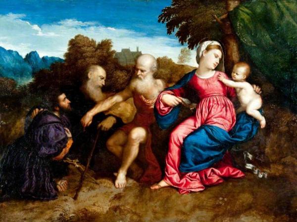 Paris Bordone Virgin Mary And Child With Saints Jerome And Anthony Abbot And A Donor