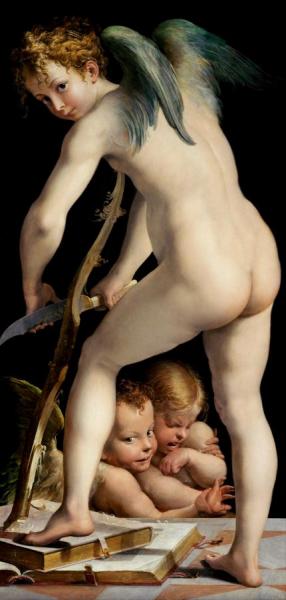 Bow-carving Amor by Parmigianino