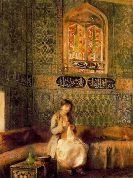 Woman Embroidering by Paul-alexandre-alfred Leroy