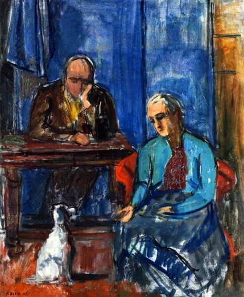 Self-portrait With Wife And Dog by Paul Basilius Barth