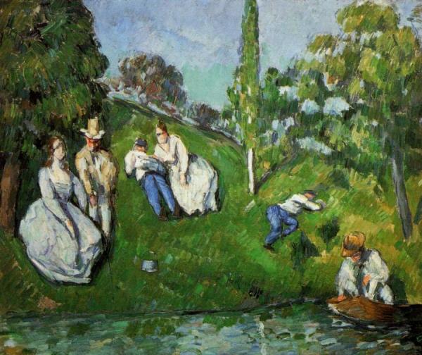 Couples Relaxing By A Pond by Paul Cezanne
