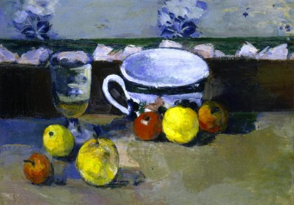 Cup, Glass And Fruit by Paul Cezanne