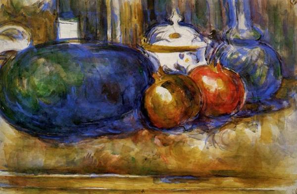 Still Life With Watermelon And Pemegranates by Paul Cezanne Oil Painting Reproductions