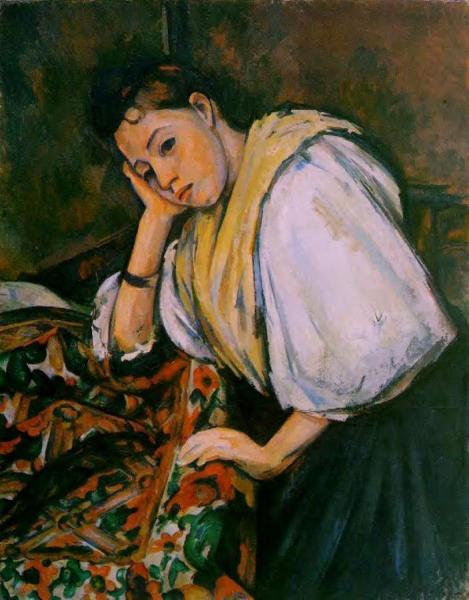 Young Italian Girl Resting On Her Elbow by Paul Cezanne Oil Painting Reproductions