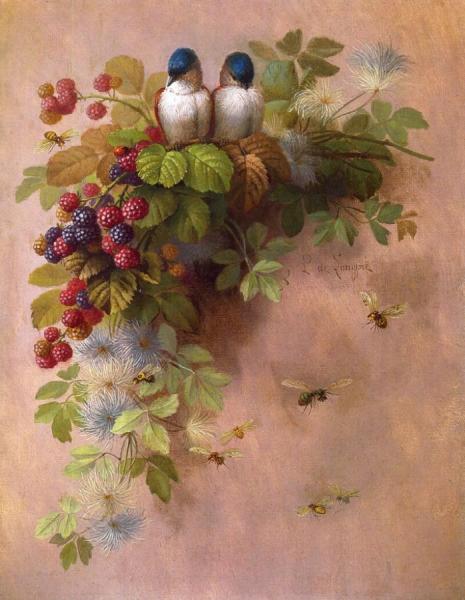 Birds, Bees And Berries by Paul De Longpre Oil Painting Reproductions