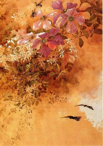 Flowers And Insects by Paul De Longpre Oil Painting Reproductions