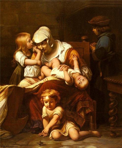 Young Mother And Her Children by Paul Delaroche Oil Painting Reproductions