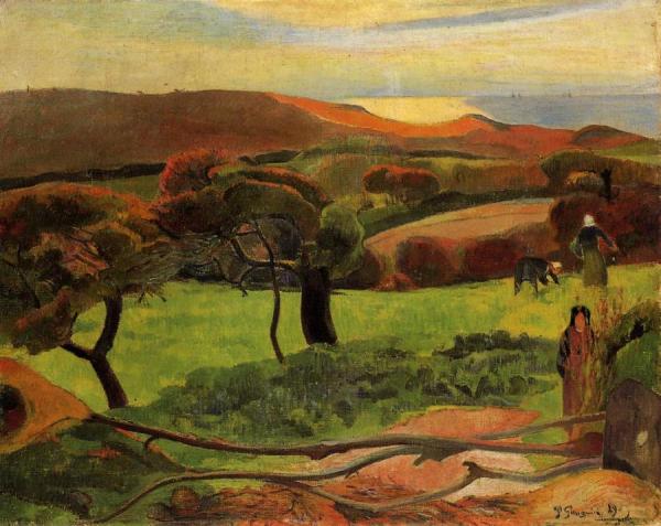 Breton Landscape - Fields By The Sea by Paul Gauguin