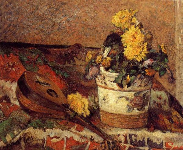 Dahlias And Mandolin by Paul Gauguin