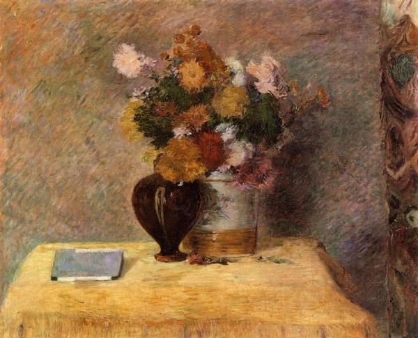 Flowers And Japanese Book by Paul Gauguin
