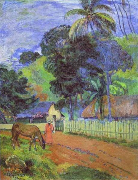 Horse On Road, Tahitian Landscape by Paul Gauguin