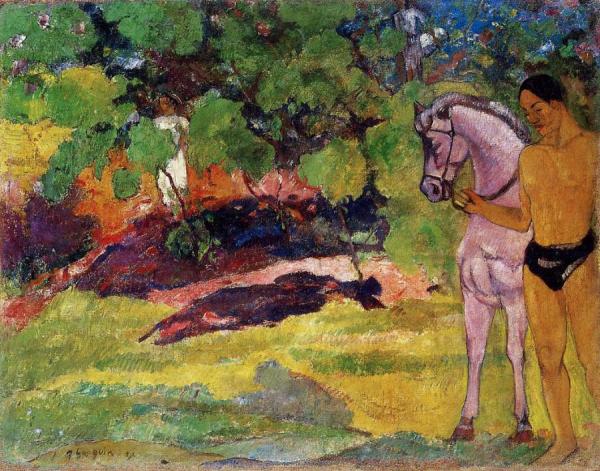 In The Vanilla Grove, Man And Horse by Paul Gauguin