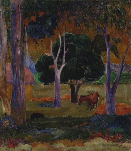 Landscape With A Pig And A Horse (hiva Oa) by Paul Gauguin
