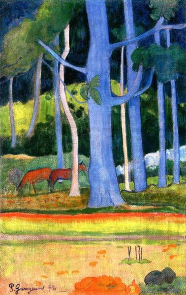 Landscape With Blue Tree Trunks by Paul Gauguin