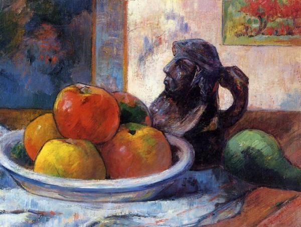 Still Life With Apples, Pear And Ceramic Portrait Jug by Paul Gauguin
