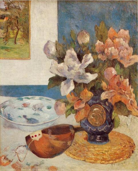 Still Life With Chinese Peonies And Mandolin by Paul Gauguin