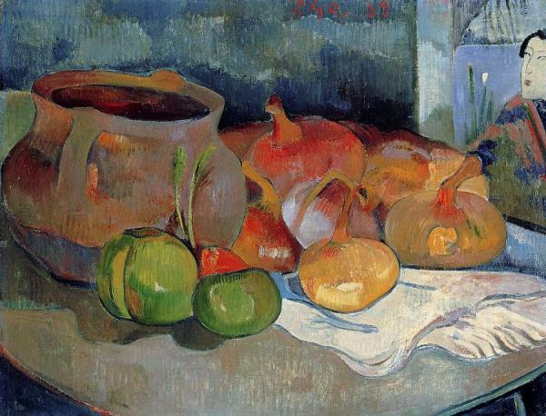 Still Life With Onions, Beetroot And A Japanese Print by Paul Gauguin