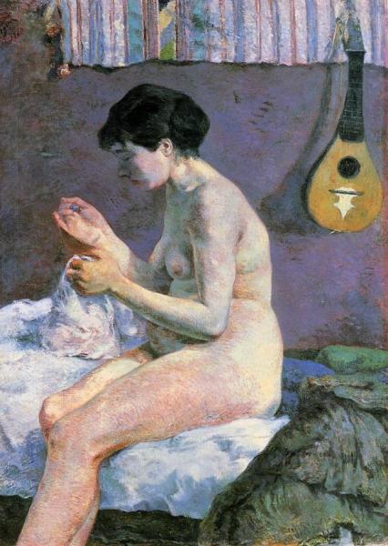 Study Of A Nude, Suzanne Sewing by Paul Gauguin