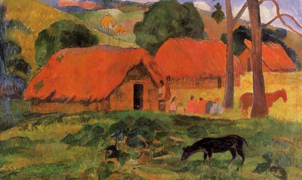Three Huts, Tahiti by Paul Gauguin