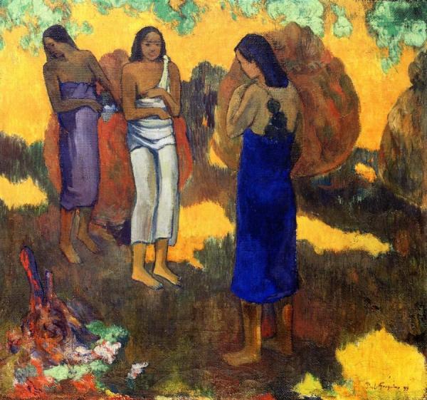 Three Tahitian Women Against A Yellow Background by Paul Gauguin