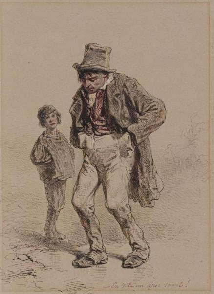 Paul Gavarni Intoxicated Man And Boy,1859