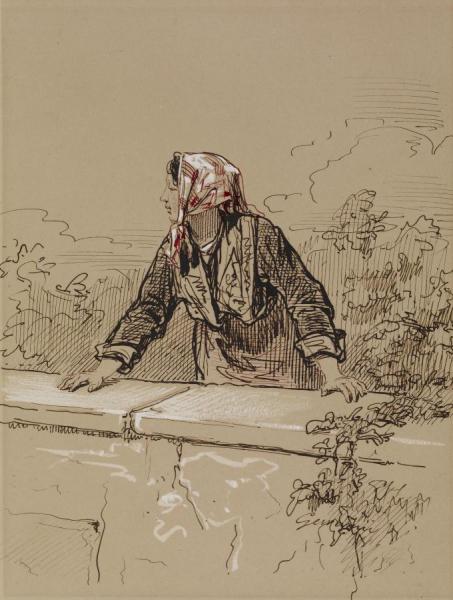 Paul Gavarni Peasant Woman Leaning On Wall