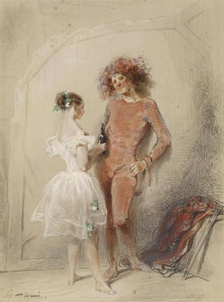 Two Dancers Backstage,1852 by Paul Gavarni Oil Painting Reproductions