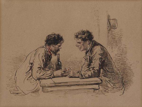 Paul Gavarni Two Men At A Table With Wine,1859