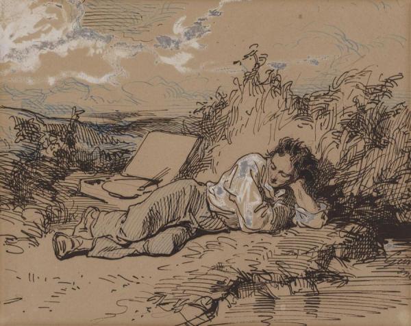 Young Artist Asleep By A Stream,1859 by Paul Gavarni Oil Painting Reproductions