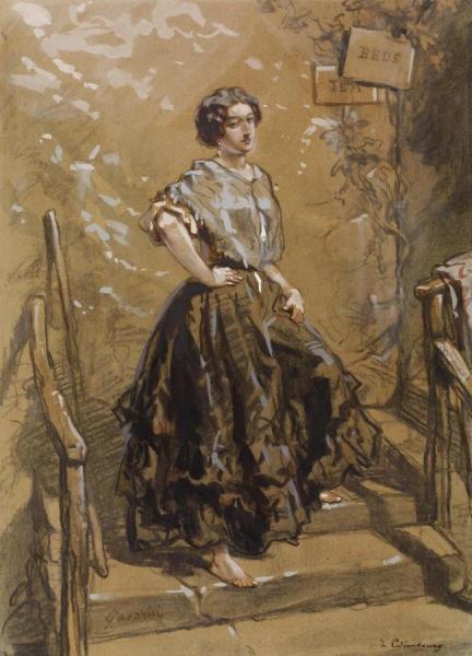 Paul Gavarni Young Woman Standing On Steps,1849