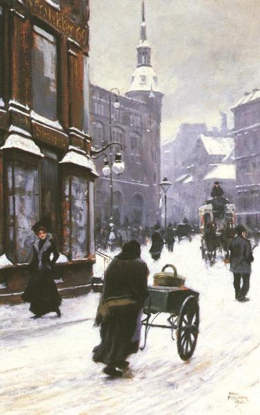 A Street Scene In Winter, Copenhagen by Paul Gustave Fischer