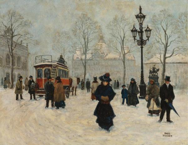 A Winter Stroll In Kongens Nytorv, Copenhagen by Paul Gustave Fischer