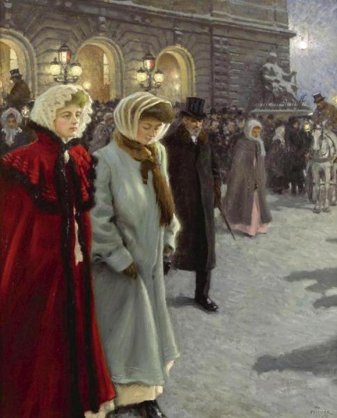 After The Performance Outside Det Kongelige Teater by Paul Gustave Fischer