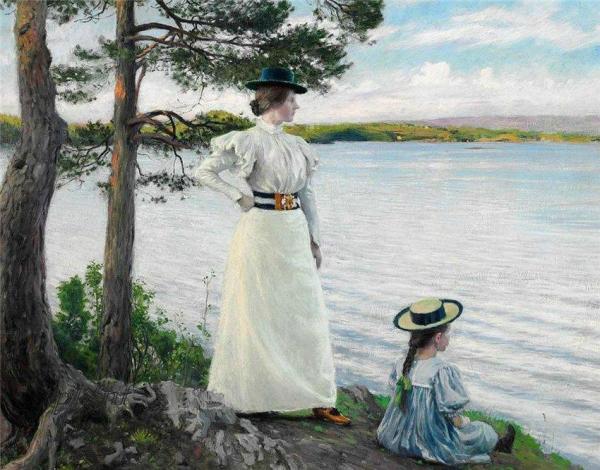 Artists' Wife Dagny And Daughter Harriet by Paul Gustave Fischer
