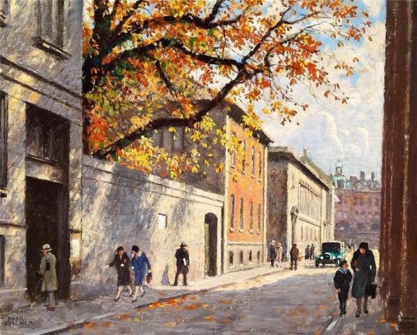 Autumn Day In Fiolstræde In Copenhagen by Paul Gustave Fischer