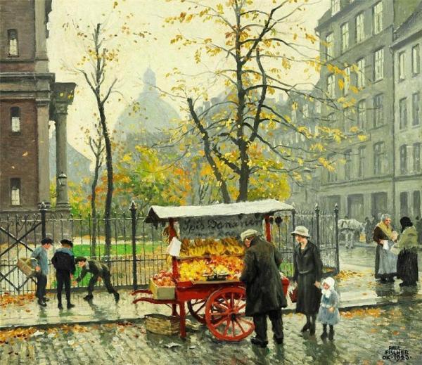 Autumn Day Near The Mansonic Lodge In Klerkegade 2 In Copenhagen by Paul Gustave Fischer