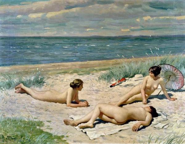 Bathers On A Beach by Paul Gustave Fischer