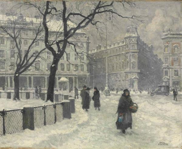 Kongens Nytorv, Copenhagen In Winter by Paul Gustave Fischer