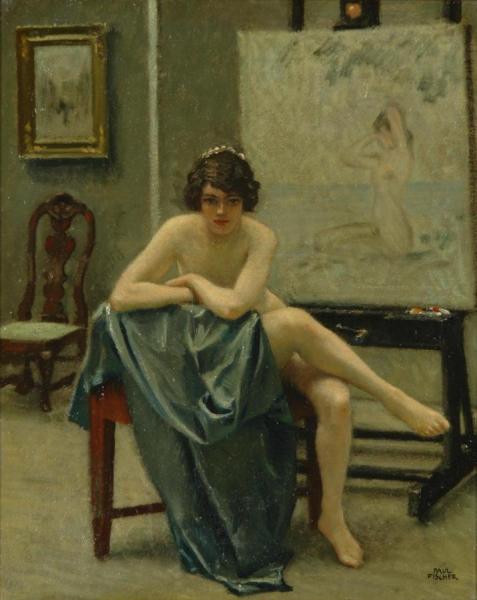 Seated Model In The Artist's Studio by Paul Gustave Fischer
