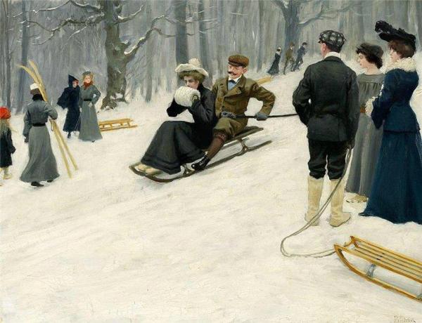 Snow Sled Ride In Søndermarken, Copenhagen by Paul Gustave Fischer