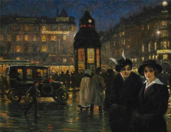 Street Life At Rådhuspladsen (the City Hall Square), Copenhagen by Paul Gustave Fischer