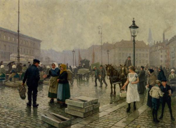 The Fish Market At Gammelstrand Copenhagen by Paul Gustave Fischer Oil Painting Reproductions
