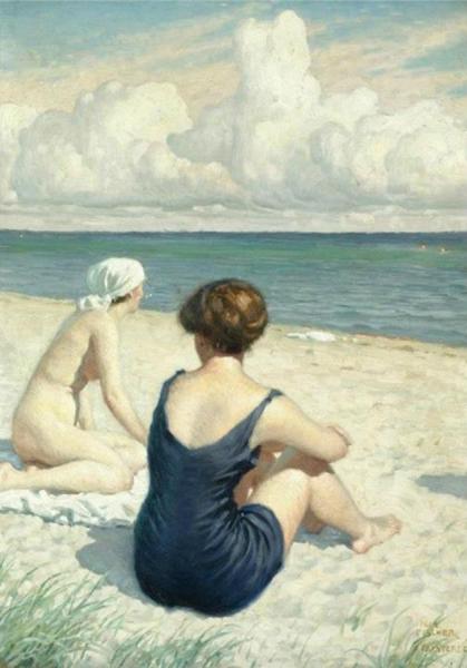 Women On The Beach In Falsterbo by Paul Gustave Fischer