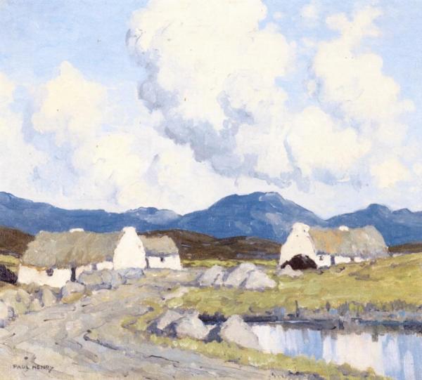 Cottages By Water by Paul Henry, R.h.a. Oil Painting Reproductions