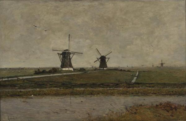 Polder With Mills Near Overschie by Paul Joseph Constantin Gabriel