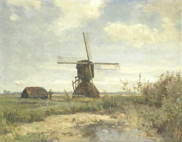 Zonnige Dag,een Molen Aan Een Wetering by Paul Joseph Constantin Gabriel