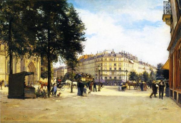 Junction Of The Boulevard Magenta, Boulevard De Strasbourg And The Rue Du Faubourg Saint Martin, Paris by Paul Joseph Victor Dargaud