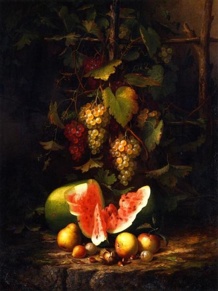 Paul Lacroix Still Life With Grapes And Watermelon