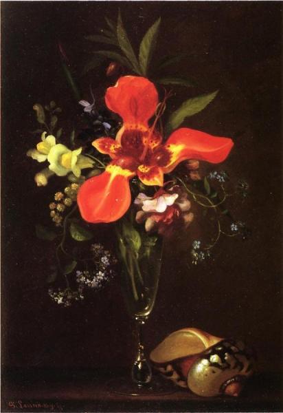 Paul Lacroix Vase Of Flowers And A Shell